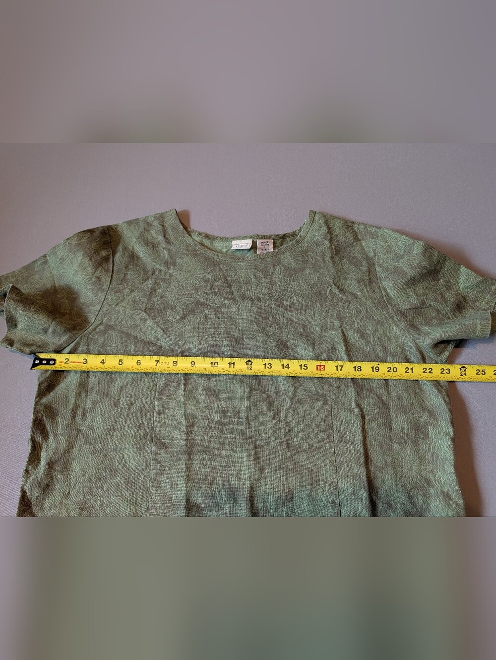 L.L. Bean 100% Linen Light Green Floral Short Sleeve Top - Picture 7 of 7